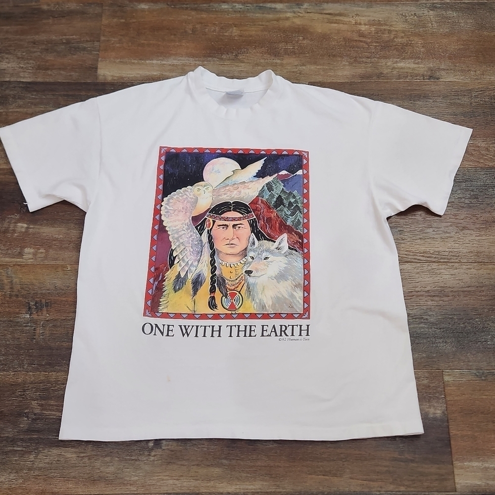 VINTAGE 90s One With The Earth Human i Tees T Shirt Size XL